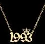 MOROTOLE Birth Year Necklace with Crown 18K Gold Plated Birth Year Number Necklace Stainless Steel Birthday Year Pendant Necklace for Women Girls,1990-2010