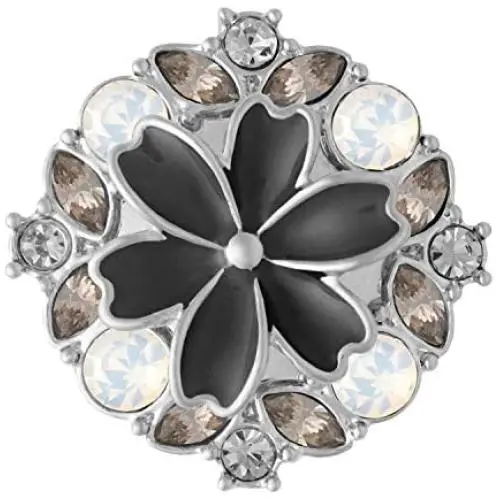 Ginger Snaps Bursting Flower Pearly Black Charm Accessory | Interchangeable & Adjustable Snap Jewelry Collection | Button Charms for Necklaces Bracelets | Standard Size | SN15-86
