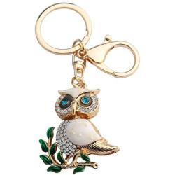 BEKECH Cute Owl on Leaves Charm Crystal Rhinestone Owl Charm Key Chain for Women Girl Handbag Accessories Purse Charm Pendant3