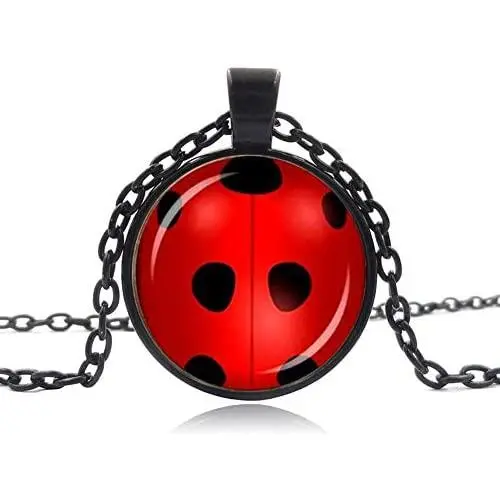 Black Miraculous Ladybug Necklace, Miraculous Ladybug Chain Necklace Glass Necklaces&Pendants Jewelry