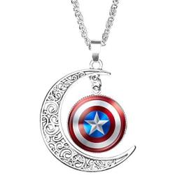 Crafting Mania LLC. 1 Captain America Symbol Crescent Moon Pendant Necklace #1 with Glass Dome for Gift