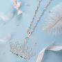 GemsChest Sterling Silver Round Cubic Zirconia Crown Pendant Necklace Queen Jewelry for Women with 18'' Silver Chain