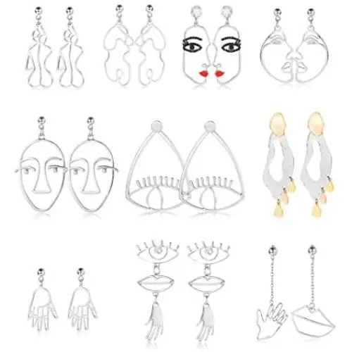 SAILIMUE 10 Pairs Abstract Face Earrings for Women Unique Eyes Lips Hollow Hand Face Outline Earrings Funky Statement Silver Gold Face Drop Dangle Earrings Set SAILIMUE 10 Pairs Abstract Face Earrings for Women Unique Eyes Lips Hollow Hand Face Outline Earrings Funky Statement Silver Gold Face Drop Dangle Earrings Set
