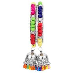 Efulgenz Boho Vintage Antique Gypsy Tribal Indian Oxidized Silver Multicolor Jhumki Tassel Bracelets Bangle Set (2 Pc)