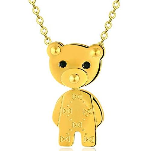 Jewel Valley 18k Gold Plated Teddy Bear Pendant Necklaces for Women with Body-Rotating Design Cute Animal Jewelry Gifts with 16 and a 2 Extension Chain