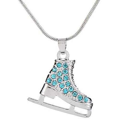 TEAMER 3D Turquoise Crystal Ice Skate Necklace Figure Skating Pendant Skater Necklace Jewelry Gifts for Teens Girls Women
