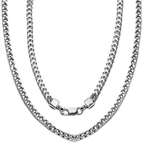 ARTURO ZETA Rhodium Plated 925 Sterling Silver Franco Link Chain Necklace for Men