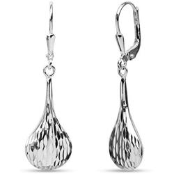 LeCalla Sterling Silver Jewelry Diamond-Cut Tear-Drop Leverback Earrings for Women Girl