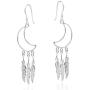 Crescent Moon Outline Chandelier Feathers .925 Sterling Silver Dangle Earrings