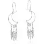 Crescent Moon Outline Chandelier Feathers .925 Sterling Silver Dangle Earrings Crescent Moon Outline Chandelier Feathers .925 Sterling Silver Dangle Earrings