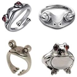 Frog Open Rings Set Vintage Adjustable Alloy Animal Finger Rings Retro Cute Silver Animal Frog Finger Ring for Women Party Jewelry