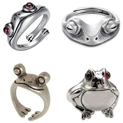 Frog Open Rings Set Vintage Adjustable Alloy Animal Finger Rings Retro Cute Silver Animal Frog Finger Ring for Women Party Jewelry Frog Open Rings Set Vintage Adjustable Alloy Animal Finger Rings Retro Cute Silver Animal Frog Finger Ring for Women Party Jewelry