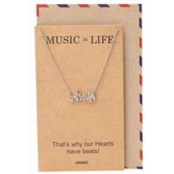 Quan Jewelry Music Note Necklace, Gifts for Music Lovers, Birthday Gifts for Women, Girls with Greeting Card, 16-inch to 18-inch