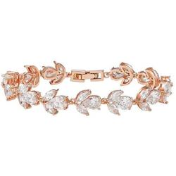 SWEETV Wedding Bracelet for Brides, Bridesmaids, Crystal Bridal Bracelet for Wedding Jewelry, Rhinestone Cubic Zirconia Tennis Bracelets for Women Prom
