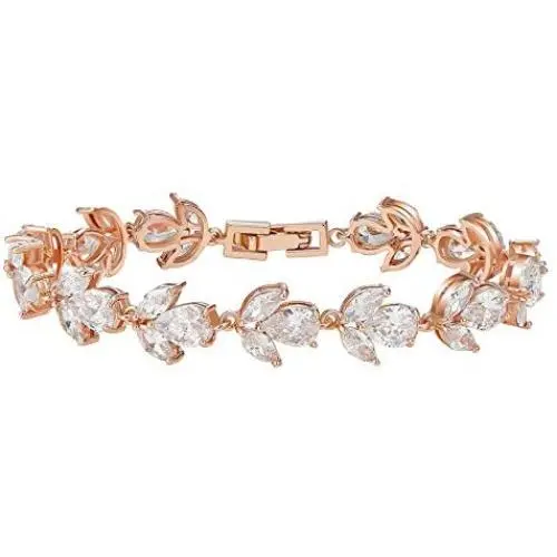 SWEETV Wedding Bracelet for Brides, Bridesmaids, Crystal Bridal Bracelet for Wedding Jewelry, Rhinestone Cubic Zirconia Tennis Bracelets for Women Prom