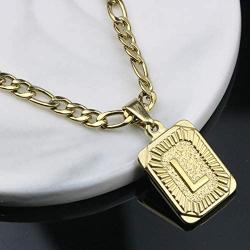 Joycuff Gold Square Initial Necklaces for Women Men Teen Girls Boys Husband Dad Mom Daughter Personalized Name 26 Alphabets Stainless Steel Figaro Chain Vintage Medallion Pendant Necklace