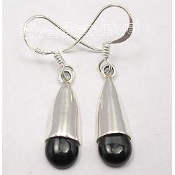 SilverStarJewel 925 Solid Silver Natural Black Onyx tcw 4.2 Earrings 1.5'' New Art