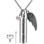 Fanery Sue Personalized Urn Necklace for Human Ashes Keepsake Angel Wing Custom Cremation Jewelry Memorial Cylinder Pendant