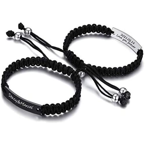Personalized Cutomize Braided Rope Couples Bracelets for Him and Her Relationship Distance Yinyang Mutual Attraction Bracelets for Couple Bestfriend