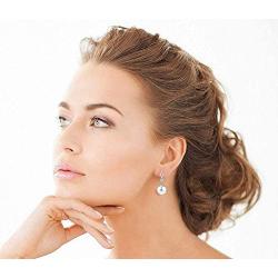 THE PEARL SOURCE 14K Gold AAA Quality Round Genuine White Akoya Cultured Pearl & Diamond Michelle Earrings for Women