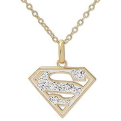 DC Comics Superman Logo Womens Jewelry, Yellow Gold Plated Swarovski Crystal Pendant Necklace 18'' Chain
