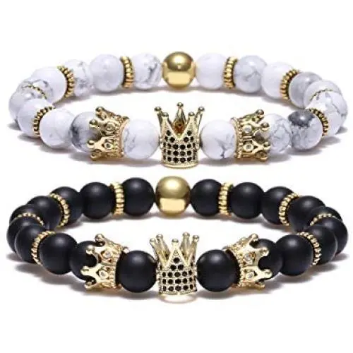 BOMAIL 8mm Crown King Charm Bracelet for Men Women Black Matte Onyx Natural Stone Beads Couple Jewelry BOMAIL 8mm Crown King Charm Bracelet for Men Women Black Matte Onyx Natural Stone Beads Couple Jewelry