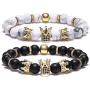 BOMAIL 8mm Crown King Charm Bracelet for Men Women Black Matte Onyx Natural Stone Beads Couple Jewelry