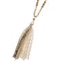 RIAH FASHION Bohemian Tassel Pendant Long Statement Necklace - Faux Suede Leather Fringe, Lace Charm Sparkly Crystal Natural Stone, Boho Wood Bead Long Chain
