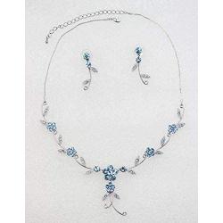 Faship Gorgeous Rhinestone Crystal Dangle Floral Necklace Earrings Set