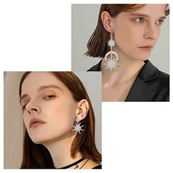ORAZIO 4 Pairs Cubic Zirconia Moon Sun Star Earrings Exaggerated Punk Moon Dangle Drop Earrings Boho Statement Sun Star Earrings Retro Jewelry for Women Egirls