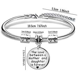 KENYG The Love Between A Mother and Daughter is Forever Round Shape Pendant Snake Bracelet Bangle for Mother