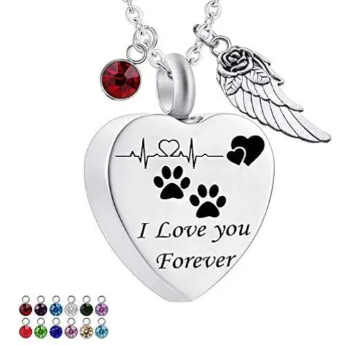 misyou Charms Urn Necklace for Ashes Dog Paw Prints Heart Necklace Stainless Steel Birthstone Keepsake Memorial Pet Cremation Jewelry misyou Charms Urn Necklace for Ashes Dog Paw Prints Heart Necklace Stainless Steel Birthstone Keepsake Memorial Pet Cremation Jewelry