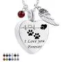 misyou Charms Urn Necklace for Ashes Dog Paw Prints Heart Necklace Stainless Steel Birthstone Keepsake Memorial Pet Cremation Jewelry misyou Charms Urn Necklace for Ashes Dog Paw Prints Heart Necklace Stainless Steel Birthstone Keepsake Memorial Pet Cremation Jewelry