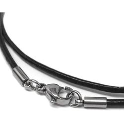 Black Leather Necklace Cord (2mm) with Stainless Steel Clasps (14 - 30 Inch)