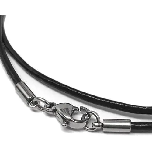 Black Leather Necklace Cord (2mm) with Stainless Steel Clasps (14 - 30 Inch) Black Leather Necklace Cord (2mm) with Stainless Steel Clasps (14 - 30 Inch)