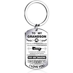 NOVLOVE Inspirational Keychain Dog Tag Pendant Keyring i wish you the strength to face challenges Grandson Gifts from Grandma Grandpa with birthday and Christmas gift, White