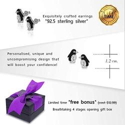 BLING BIJOUX Cute Crystal Penguin Earrings Never Rust 925 Sterling Silver Natural and Hypoallergenic Studs For Women and Girls with Free Breathtaking Gift Box for Special Moments of Love