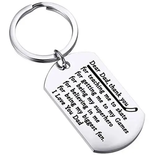 BEKECH Hockey Dad Gifts Ice Hockey Keychain Sport Dad Thank You Gift Dear Dad Thank You for Teaching Me to Skate Fathers Day Hockey Gifts for Dad from Daughter Son
