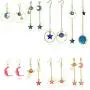 Gmillions Fashion 8 Pairs Moon and Star Earth Planet Drop Asymmetric Earrings Long Pendant Dangle Jewelry for Woman Girls