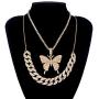 Cinsionze Big Butterfly Pendant Necklace Tennis Link Choker Rhinestone Cubic Zircon Embedded Cuban Chains Necklace Dual Layers Valentine Gifts for Women Girls