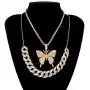 Cinsionze Big Butterfly Pendant Necklace Tennis Link Choker Rhinestone Cubic Zircon Embedded Cuban Chains Necklace Dual Layers Valentine Gifts for Women Girls