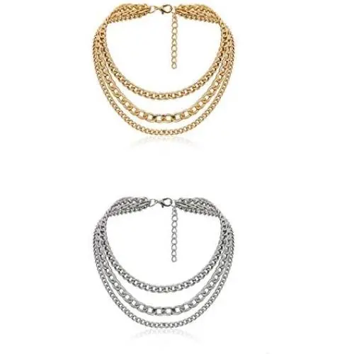 Pingyongchang Metal Gold Silver Color Thick Chunky Choker Chain Multi Layered Adjustable Length Necklace Exaggeration Oval Cuban Collar Statement Clavicle Necklace for Women Men Party Gifts Jewelry Pingyongchang Metal Gold Silver Color Thick Chunky Choker Chain Multi Layered Adjustable Length Necklace Exaggeration Oval Cuban Collar Statement Clavicle Necklace for Women Men Party Gifts Jewelry