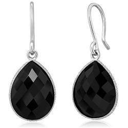 Gem Stone King 925 Sterling Silver Black Onyx Dangle Earrings 13.00 Cttw Gemstone Birthstone Pear Shape 16X12MM