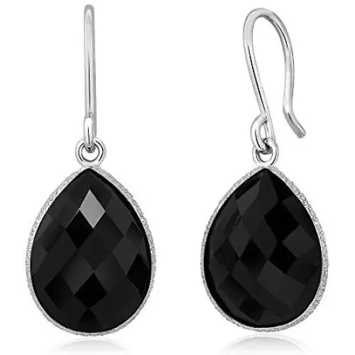 Gem Stone King 925 Sterling Silver Black Onyx Dangle Earrings 13.00 Cttw Gemstone Birthstone Pear Shape 16X12MM