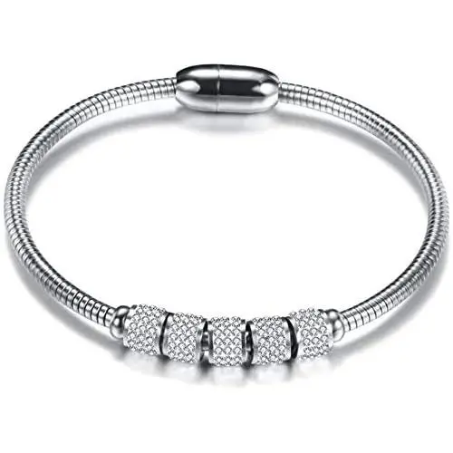Jude Jewelers Stainless Steel Cubic Zircon Magnetic Snake Chain Bangle Bracelet Jude Jewelers Stainless Steel Cubic Zircon Magnetic Snake Chain Bangle Bracelet