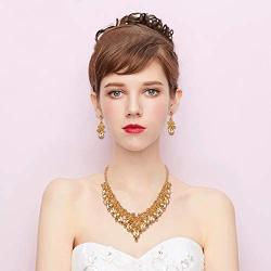 BriLove Wedding Jewelry Sets for Brides Rhinestone Simulated Pearl Teardrop Cluster Statement Necklace Dangle Earrings
