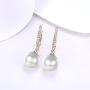 Elegant 18K Gold Diamond Cubic Zirconia Pearl Drop Dangle Earrings For Women Girls Wedding Studs Leverback