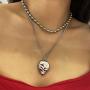 Masiter Punk Layered Alien Necklace Silver Ball Beaded Pendant Choker Chain Cosplay Party Prom Costume Jewelry for Women and Girls