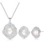 CDE Freshwater Pearl Jewelry Set for Wedding Anniversary 925 Sterling Silver Rose-Shaped Pearl Necklace and Earring with Cubic Zirconia Valentines Day Jewelry Gift Birthday Gift for Mom Women Wife Girls Her