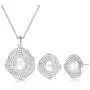 CDE Freshwater Pearl Jewelry Set for Wedding Anniversary 925 Sterling Silver Rose-Shaped Pearl Necklace and Earring with Cubic Zirconia Valentines Day Jewelry Gift Birthday Gift for Mom Women Wife Girls Her